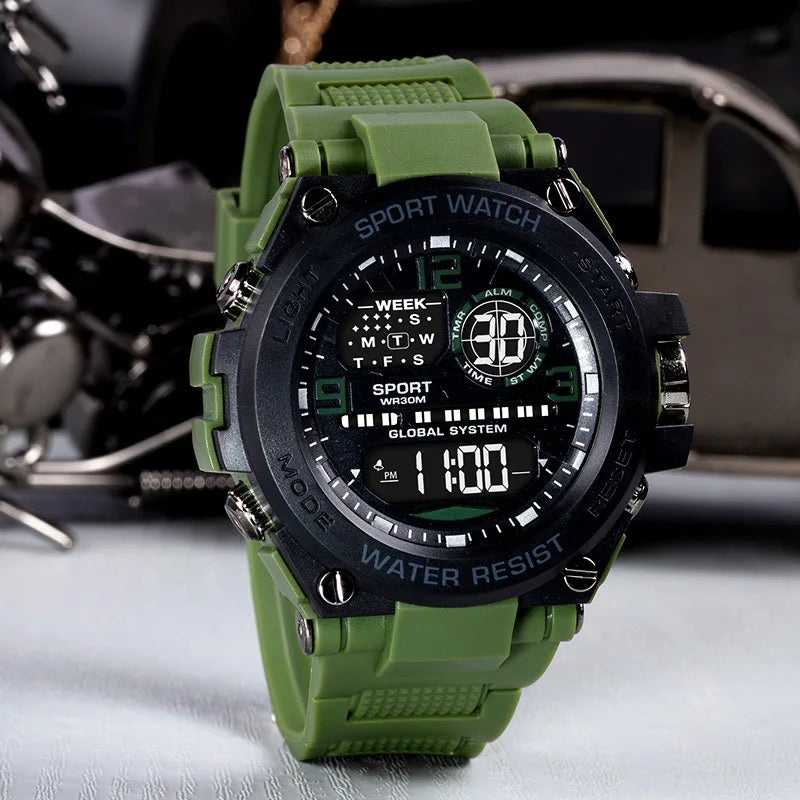 "Luxury Men's Digital Sports Watch - Waterproof with Stopwatch & Calendar"