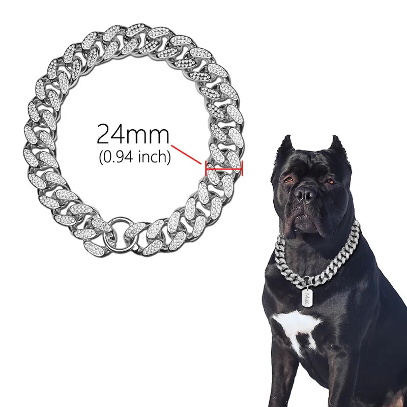 Luxury Gold Dog Collar   Diamond-Inlaid Chain for Small to Large Pets