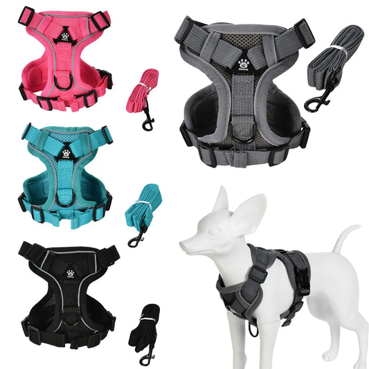 🐶 Adjustable Reflective Dog & Cat Harness Set  Leash for Small & Medium Pets