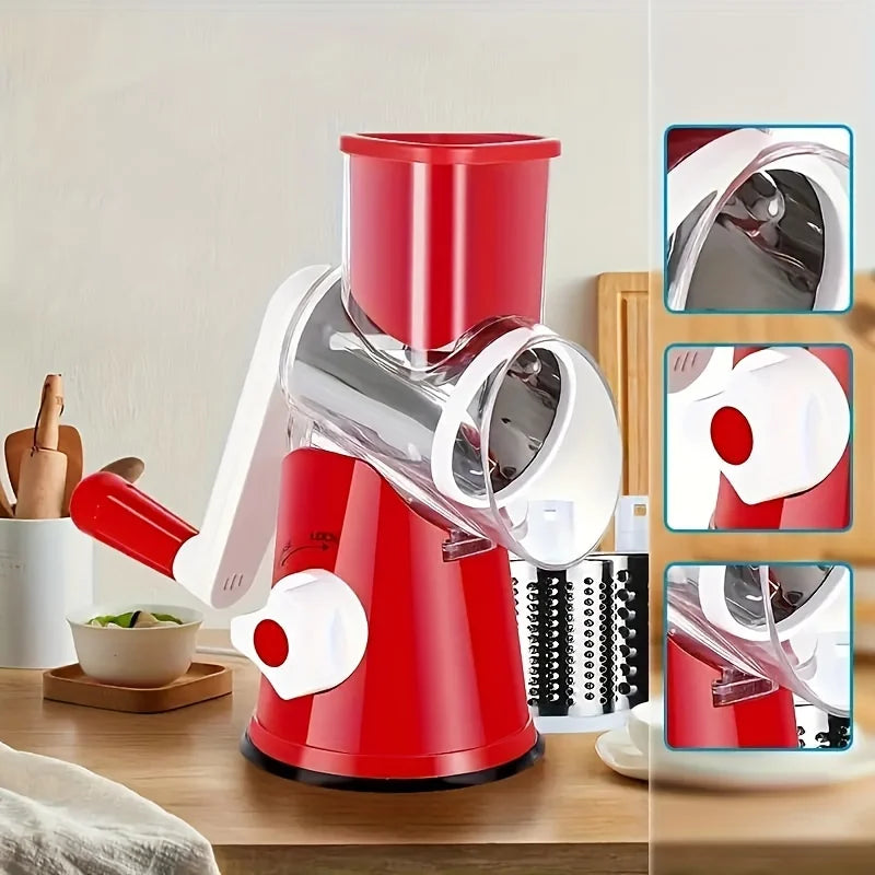 Rotary Vegetable Grater & Cheese Slicer  Manual Drum Food Cutter for Fast Shredding