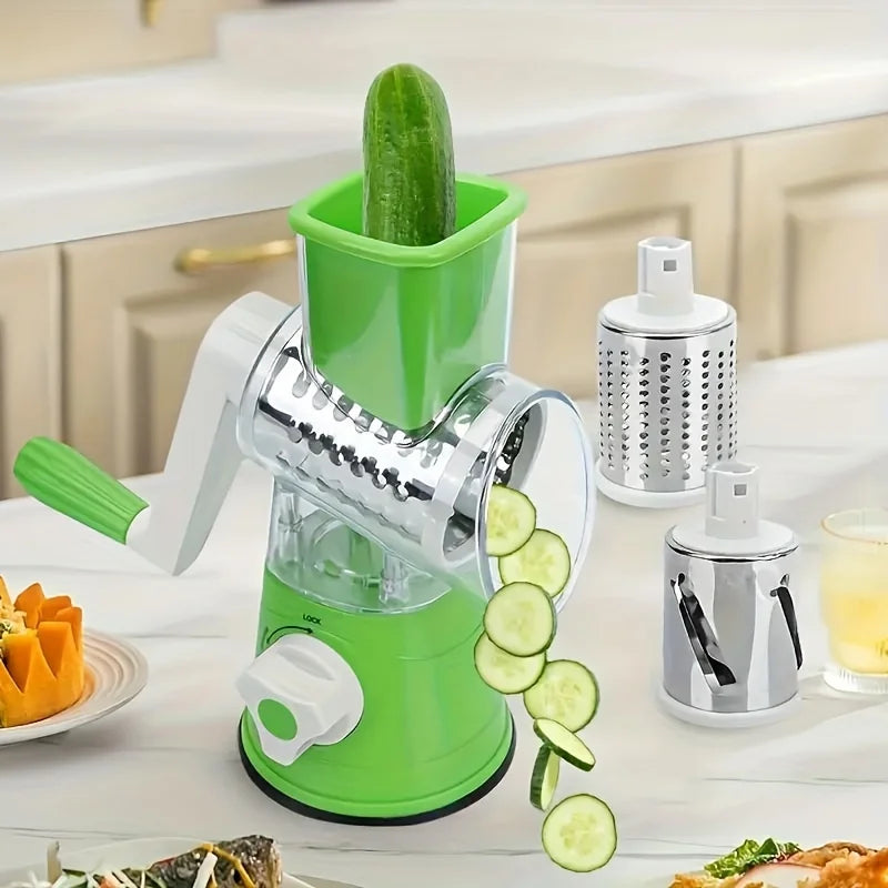 Rotary Vegetable Grater & Cheese Slicer  Manual Drum Food Cutter for Fast Shredding