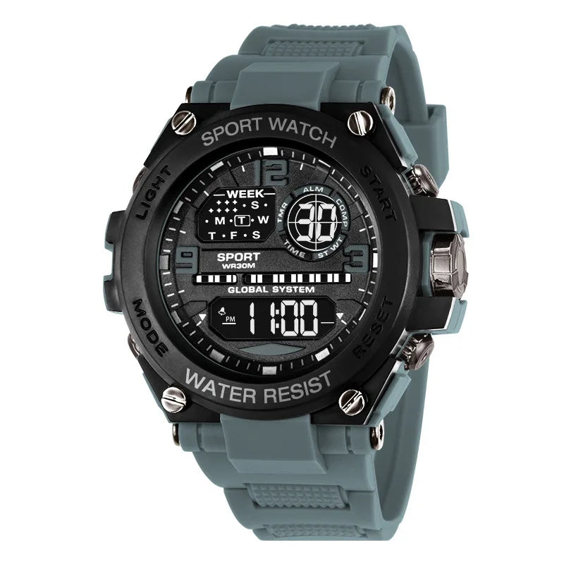 "Luxury Men's Digital Sports Watch - Waterproof with Stopwatch & Calendar"