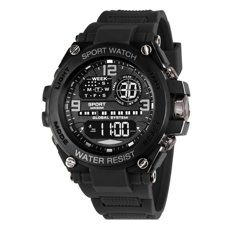 "Luxury Men's Digital Sports Watch - Waterproof with Stopwatch & Calendar"