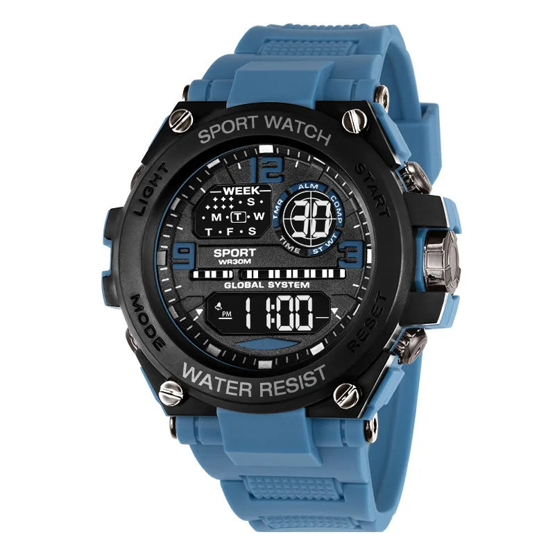 "Luxury Men's Digital Sports Watch - Waterproof with Stopwatch & Calendar"