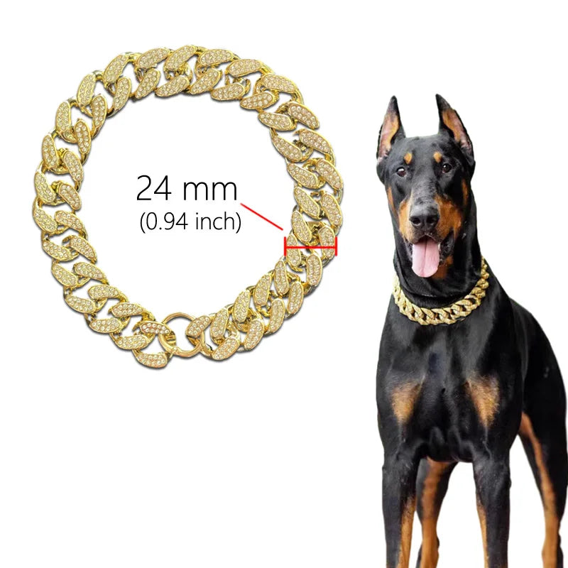 Luxury Gold Dog Collar   Diamond-Inlaid Chain for Small to Large Pets
