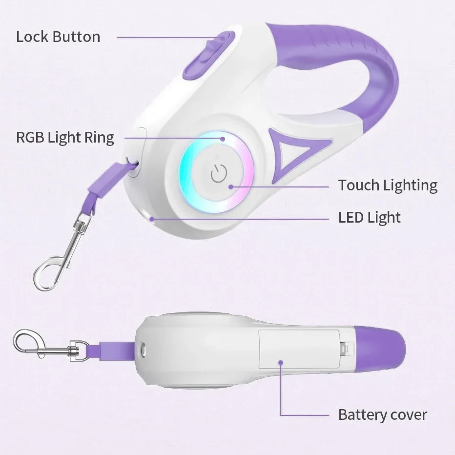 LED Retractable Dog Leash – 3M/5M for Small, Medium & Large Pets