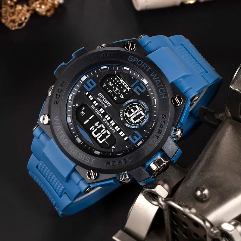 "Luxury Men's Digital Sports Watch - Waterproof with Stopwatch & Calendar"