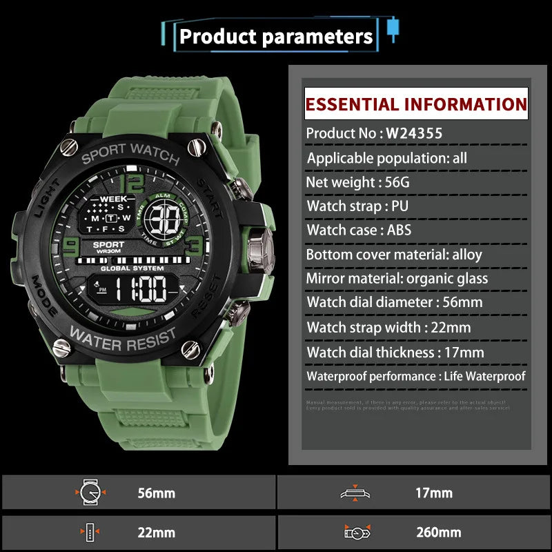 "Luxury Men's Digital Sports Watch - Waterproof with Stopwatch & Calendar"