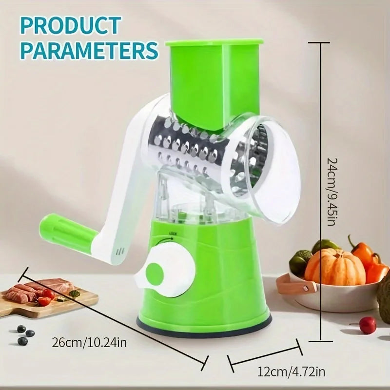 Rotary Vegetable Grater & Cheese Slicer  Manual Drum Food Cutter for Fast Shredding