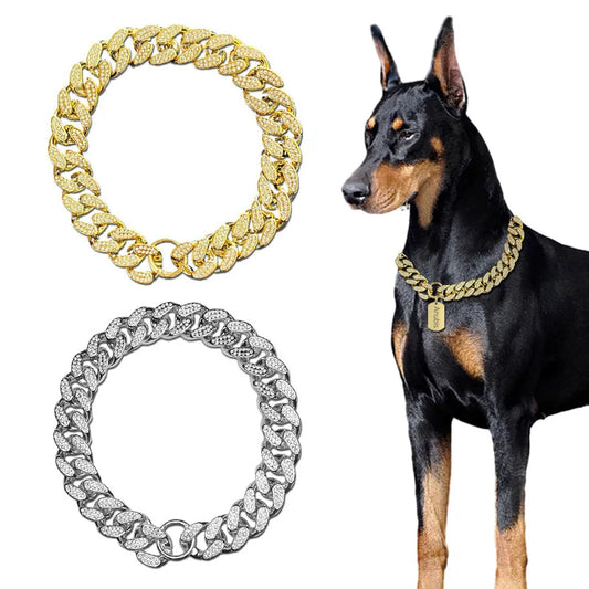 Luxury Gold Dog Collar   Diamond-Inlaid Chain for Small to Large Pets