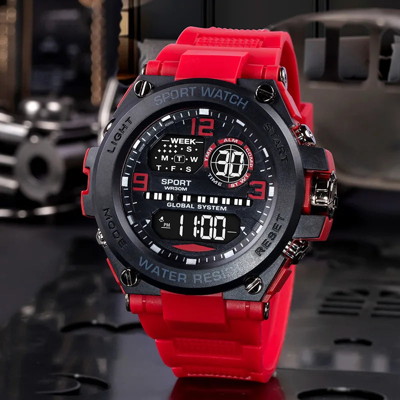 "Luxury Men's Digital Sports Watch - Waterproof with Stopwatch & Calendar"