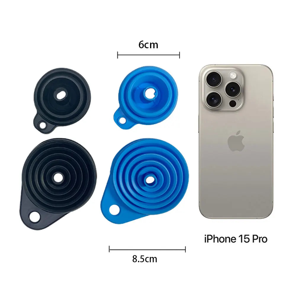 2 Silicone Collapsible Funnels: Tools for Oil Changes in Cars and Motorcycles